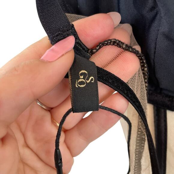 God Save Queens Scarlett Satin Mesh Panel Asymmetrical Dress Coverup Black Sz XS - Picture 6 of 12